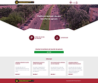 Captură de ecran pentru site-ul https://parcari3.ro:8443/parcari, care oferă utilizatorilor 4 mari funcții: 2 butoane principale pentru cererea unui loc nou de parcare și pentru autentificare, 1 link pentru anunțurile active de atribuire a locurilor de parcare, plus alte 4 link-uri de informare pentru Calendarul atribuirilor locurilor de parcare, Regulamentul locurilor de parcare de reședință, Actele necesare pentru solicitarea unui loc de parcare, Actualizarea datelor și transferul locului de parcare.