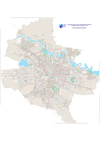 Document PDF publicat de site-ul Transport Public București Ilfov (TPBI), reprezentând harta rețelei de tramvaie din București, la 12 aprilie 2024.