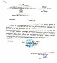 Răspunsul de la Brigara Rutieră către OPTAR, din data de 08.10.2020. Imagine preluată de pe contul de Facebook al OPTAR.