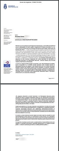 Captură de ecran cu răspunsul oficial al Primăriei Sectorului 6, cu privire la situația celor 3 terenuri de lângă Parcul Drumul Taberei, având numerele cadastrale 210699, 212185 și 216424.
