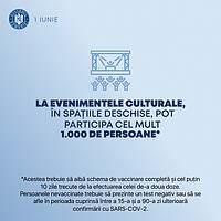 Măsuri de relaxare pentru evenimente culturale, valabile de la 1 iunie 2021