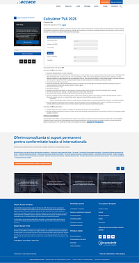 Captură de ecran pentru un calculator online de TVA, cu valorile de TVA în vigoare la data de 31 ianuarie 2025, oferit de accace.ro.